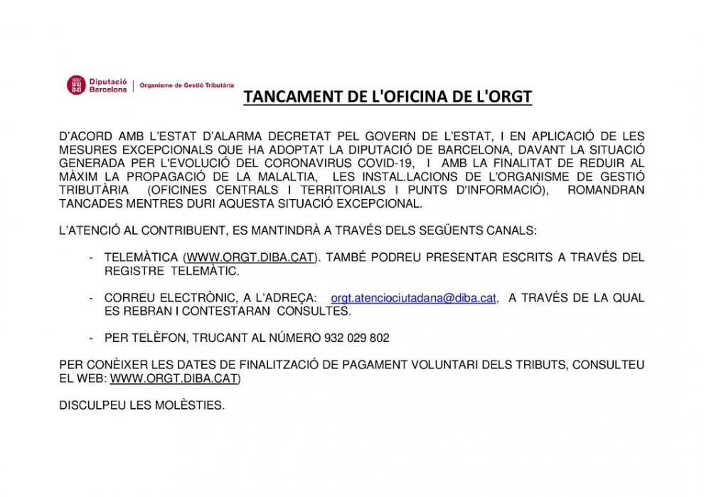 Tancament de les oficines de l'ORGT